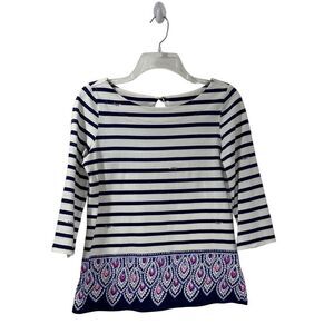 Lilly Pulitzer Waverly 3/4 sleeve navy & white stripe top size Small #34-1950